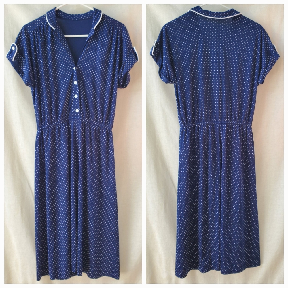 Vintage Polka Dot Navy Blue Pinup Dress